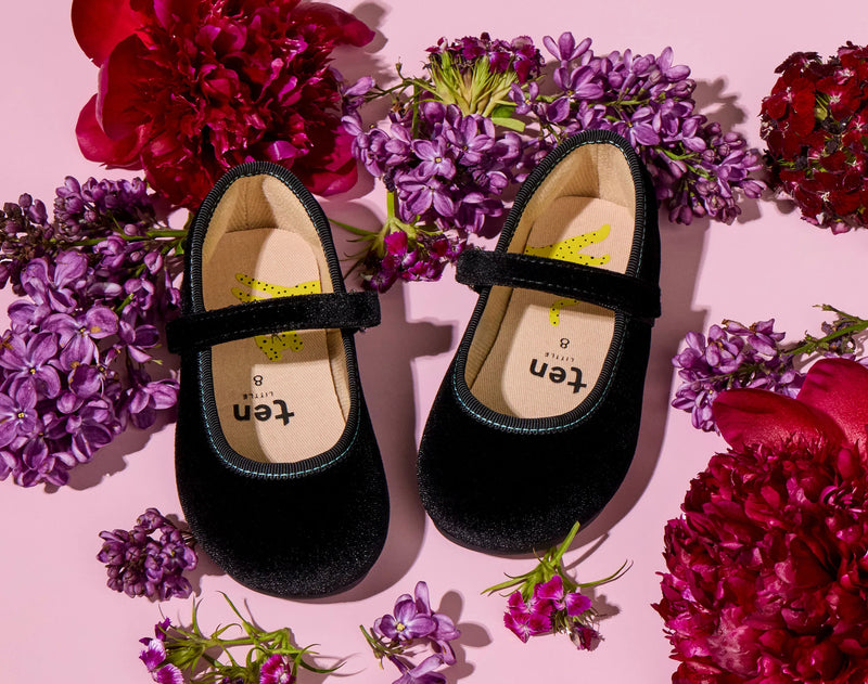 Top view of Ten Little Velvet Ballet Flats - Classic Black. Available at www.tenlittle.com