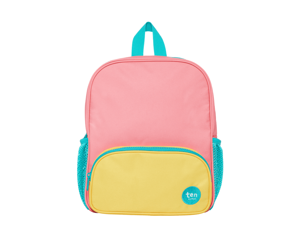 Recycled Backpack - 12 Inch Pink & Yellow Recycled Backpack - 12 Inch Pink & Yellow