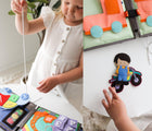 Child playing with Educating Amy Mechanic Quiet Book. Available from www.tenlittle.com.