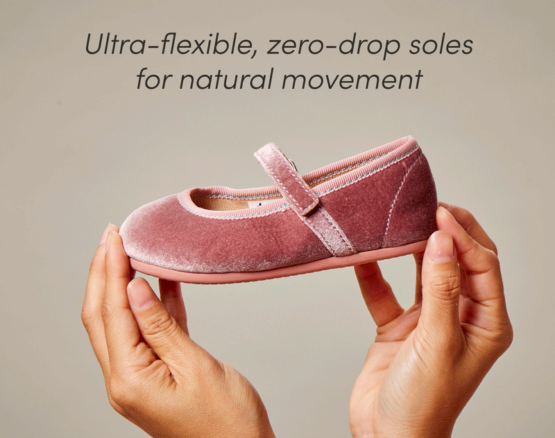 GIF flexing Ten Little Velvet Ballet Flats - Dusty Rose. Available from www.tenlittle.com