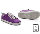 Front and bottom of shoe view of APMA approved Ten Little Classic Sneakers Youth - Power Purple. Available at www.tenlittle.com