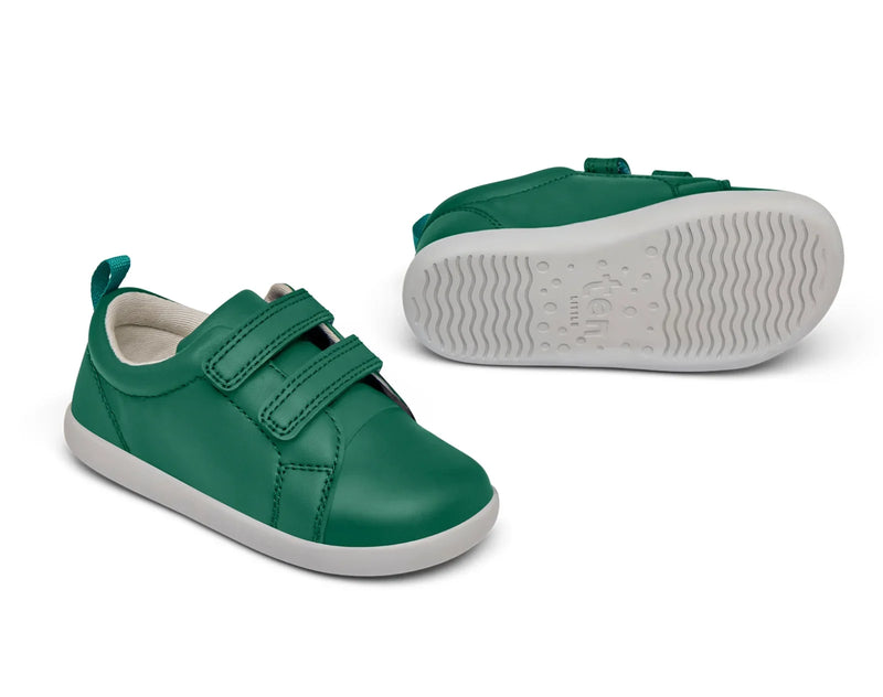 Front and bottom of shoe view of Ten Little Everyday Original - Emerald Green. Available at www.tenlittle.com
