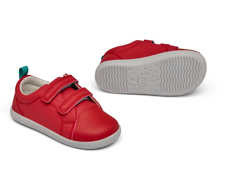 Front and bottom of shoe view of Ten Little Everyday Original - Lava Red. Available at www.tenlittle.com