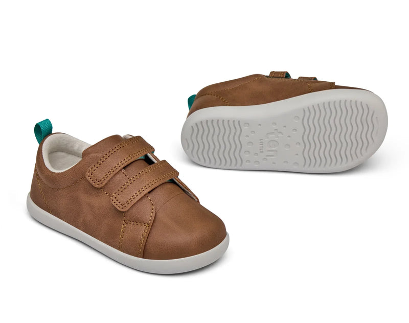 Front and bottom of shoe view of Ten Little Everyday Original - Mocha Brown. Available at www.tenlittle.com