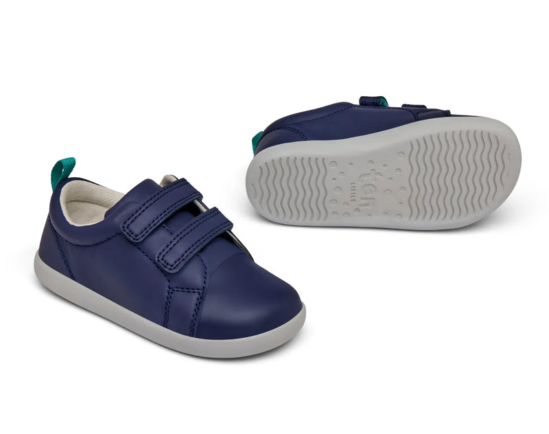 Front and bottom of shoe view of Ten Little Everyday Original - Navy Blue. Available at www.tenlittle.com