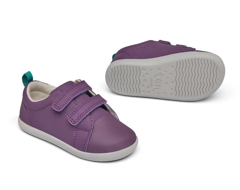 Front and bottom of shoe view of Ten Little Everyday Original - Power Purple. Available at www.tenlittle.com