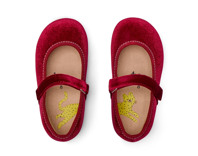 Top view of Ten Little Velvet Ballet Flats - Burgundy Red. Available at www.tenlittle.com