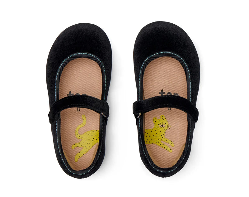 Top view of Ten Little Velvet Ballet Flats - Classic Black. Available at www.tenlittle.com