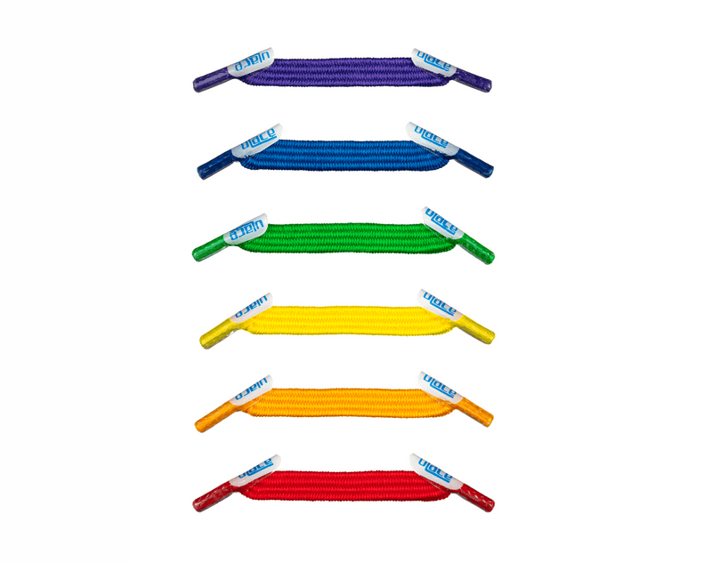 uLace elastic no-tie sneaker laces in rainbow. Available from tenlittle.com