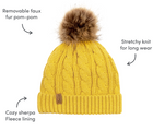Jan & Jul Cable Knit Beanie in mustard. With Features Available from tenlittle.com