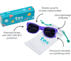 Features of Ten Little Sunglasses with dust pouch - Purple. Available at www.tenlittle.com
