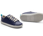 Top and bottom of shoe view of Ten Little Classic Sneakers Youth - Navy Blue. Available at www.tenlittle.com