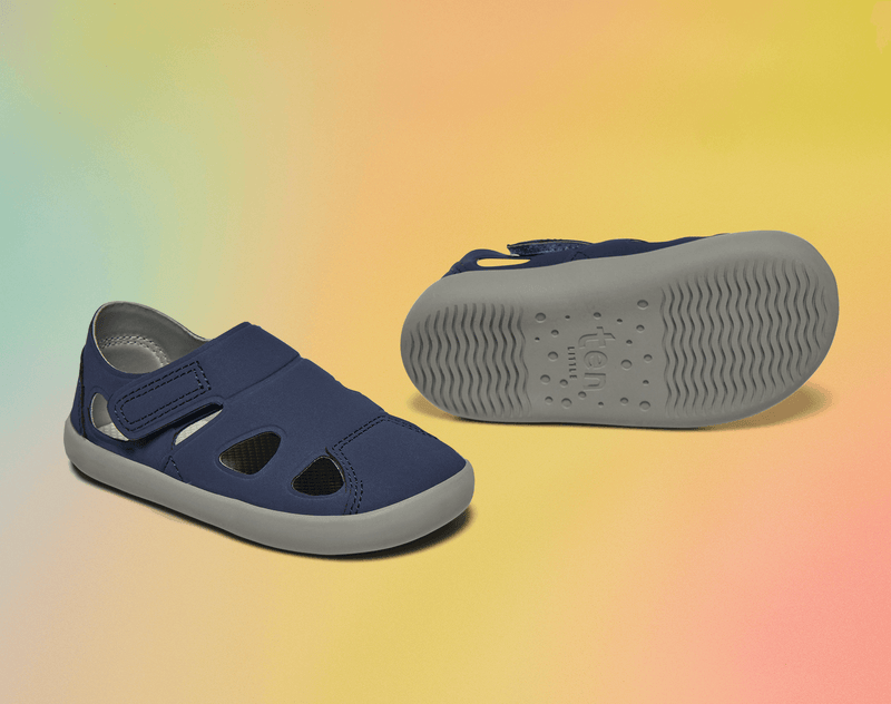 Side and bottom of shoe view of Ten Little Everyday Sandals 2 - Slate Blue. Available at www.tenlittle.com