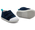 Front and bottom of shoe view of Ten Little First Walkers - Navy Blue. Available at www.tenlittle.com