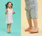 Split view of children wearing Ten Little Retro Suede Sneakers - Retro Pink. Available at www.tenlittle.com