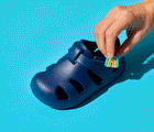 GIF putting on and taking off Ten Little Splash Sandal 2 Charms - Rainbow. Available at www.tenlittle.com