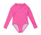 Front view of Snapper Rock One Piece UPF 50+ Swimsuit - Pink. Available at www.tenlittle.com