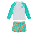 Front view of Snapper Rock UPF 50+ Top & Swim Shorts - Lobsters. Available at www.tenlittle.com