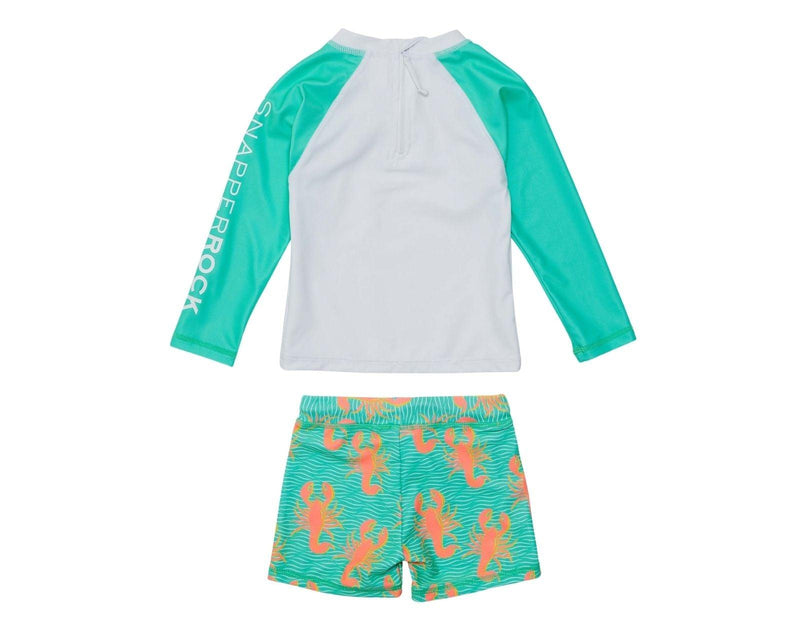 Back view of Snapper Rock UPF 50+ Top & Swim Shorts - Lobsters. Available at www.tenlittle.com