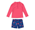 Back view of Snapper Rock UPF 50+ Top & Swim Shorts - Sailboats. Available at www.tenlittle.com