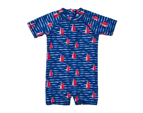Short Sleeve UPF 50+ Swimsuit - Sailboats