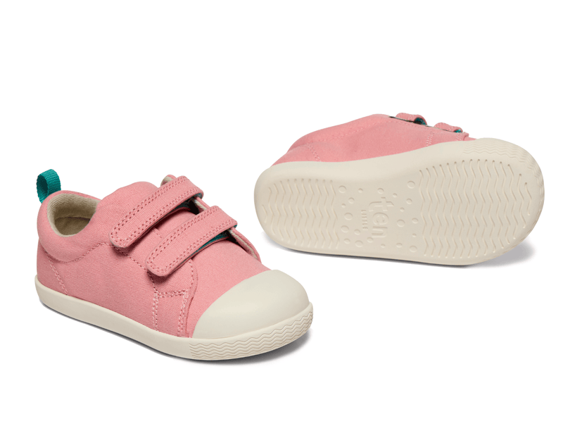 Side and bottom of shoe view of Ten Little Eco Canvas Sneakers - Piggy Pink. Available at www.tenlittle.com