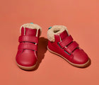 Side and top view of Ten Little Furry High Top - Lava Red. Available at www.tenlittle.com