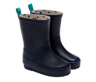 Angled side view of Ten Little Rain Boots - Navy. Available at www.tenlittle.com