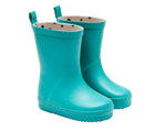 Angled side view of Ten Little Rain Boots - Teal. Available at www.tenlittle.com