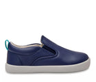 Side view of Ten Little Slip-On Sneakers - Navy Blue. Available at www.tenlittle.com