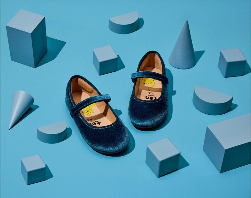 Top view of Ten Little Velvet Ballet Flats - Sapphire Blue. Available at www.tenlittle.com