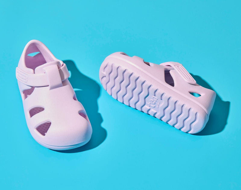 Top and bottom of shoe view of Ten Little Splash Sandals 2 - Lavender Purple. Available at www.tenlittle.com