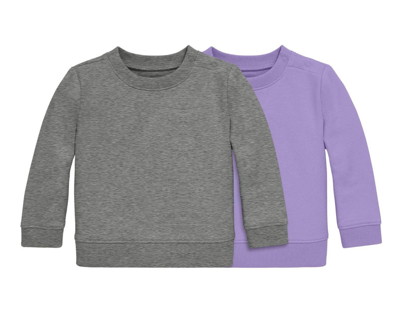 Primary Baby French Terry Sweatshirt - 2 Pack - Heather Gray / Iris. Available at www.tenlittle.com