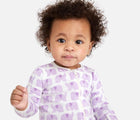 Baby wearing Primary Baby Onesie PJs - 2 Pack - Lavender Elephants. Available at www.tenlittle.com