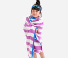 Child wearing Primary Hooded Towel - Lilac / White Stripe. Available at www.tenlittle.com