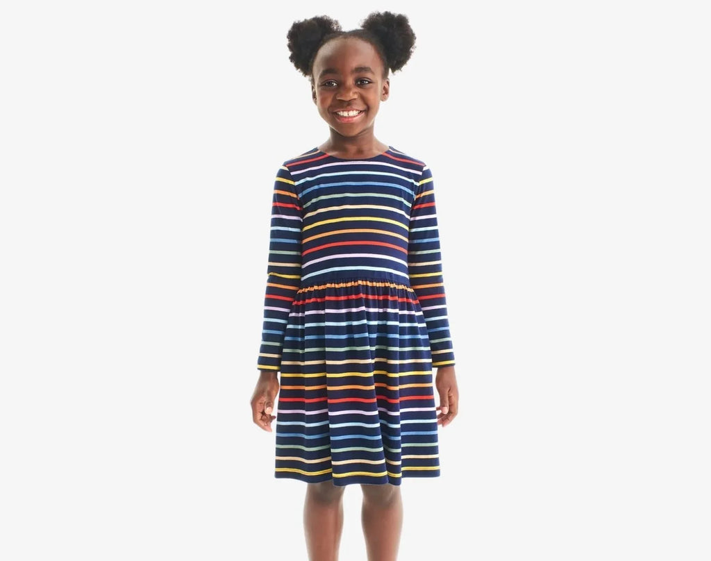 Primary Long Sleeve Pocket Dress - Rainbow Stripe