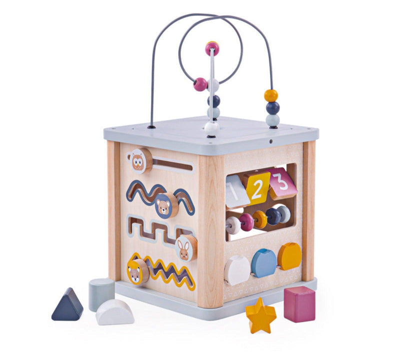 Bigjigs Wooden Activity Cube. Available from www.tenlittle.com.