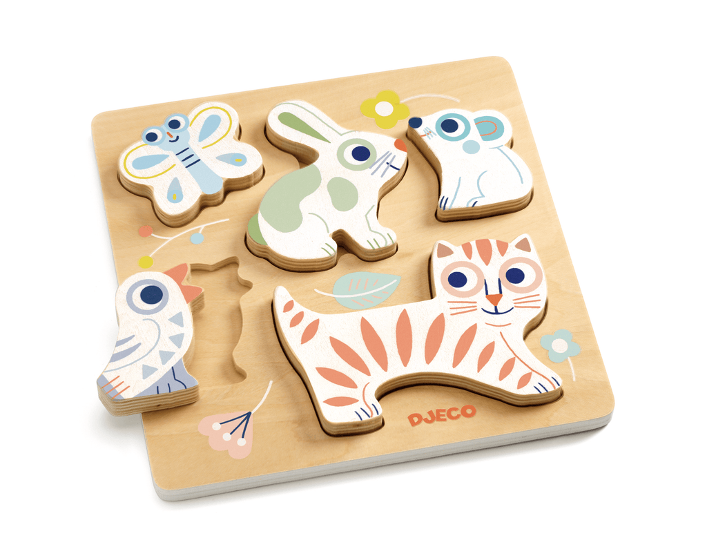 Djeco As a cat and dog - wooden puzzle - 5 pieces