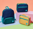 Ten Little Insulated Recycled Lunch Box next to Ten Little Recycled Backpack - Assorted Colors. Available at www.tenlittle.com