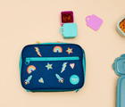 Ten Little Insulated Recycled Lunch Box decorated with stickers - Navy & Green. Available at www.tenlittle.com