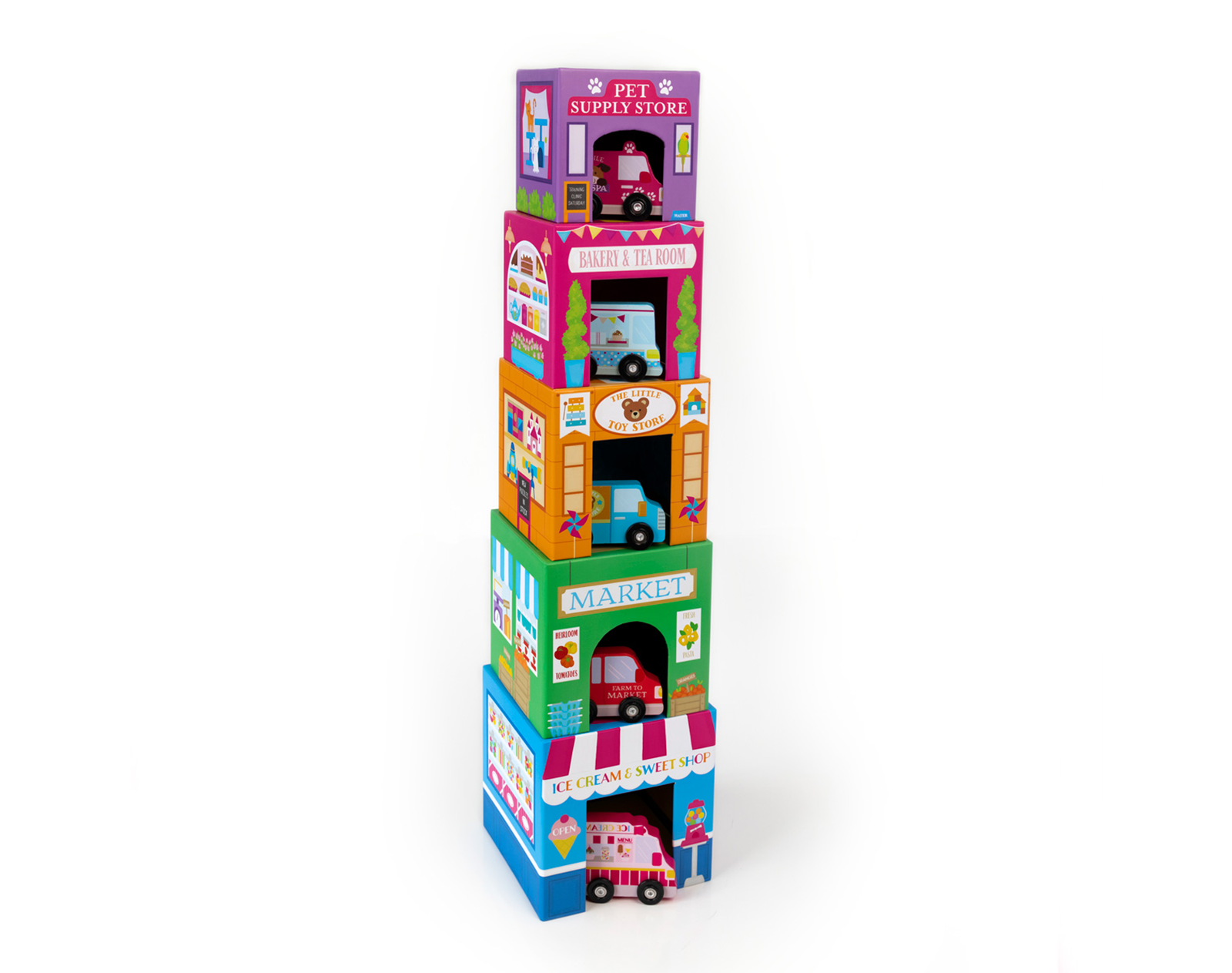 Ooly Stackable Toy & Car Set - Rainbow Town