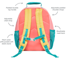 Back and features of Ten Little Recycled Backpack - 15 Inch Pink & Teal - Available at www.tenlittle.com