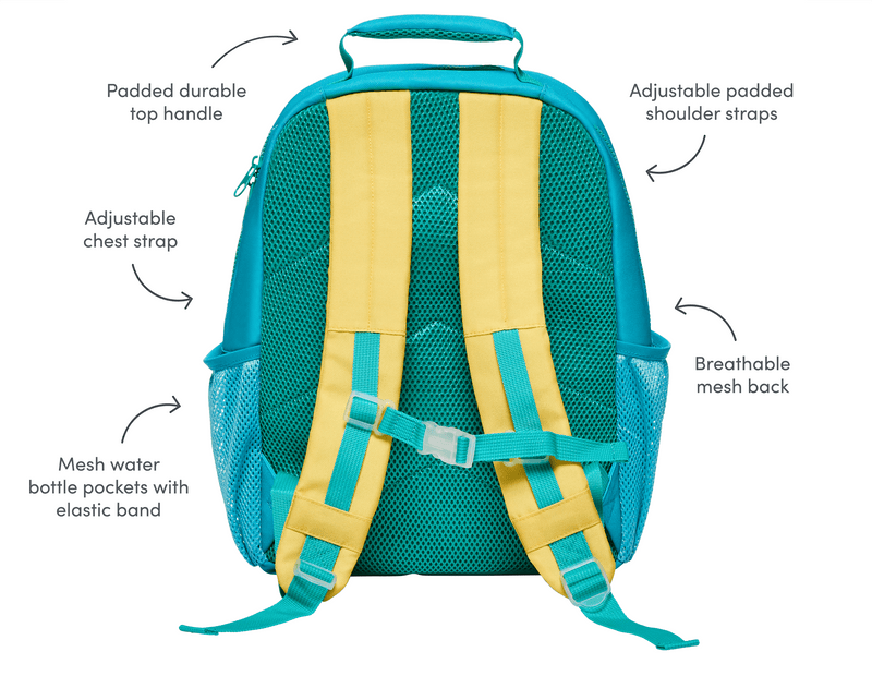 Recycled Backpack - 15 Inch Teal & Yellow Recycled Backpack - 15 Inch Teal & Yellow