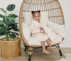 Child Seating and Using Bloomere Muslin Blanket Cherry - Available at www.tenlittle.com