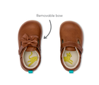 Top view of Ten Little Mini Mary Janes featuring a removable bow - Maple Brown. Available at www.tenlittle.com