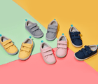 Ten Little Recycled Canvas Shoes - Navy Blue, Mellow Yellow, Cloud Gray and Soft Pink. Available at www.tenlittle.com