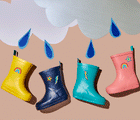 GIF Ten Little Rain Boots Yellow, Teal, Navy and Pink - Available at www.tenlittle.com