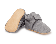 Front and bottom view of Ten Little Everyday Baby Booties - Heather Gray. Available at www.tenlittle.com