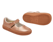 Front and bottom of shoe view of Ten Little Mary Janes - Rose Gold. Available at www.tenlittle.com