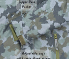 Zipper Pass Pocket, Adjustable with inner storm sleeve - Therm Snowrider Deep Winter Coat - Camo. Available at www.tenlittle.com